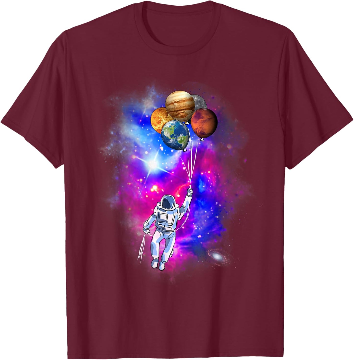 Spaceman's Trip - Astronaut Planet Balloon Outer Space T-Shirt - T-Shirt | Maroon