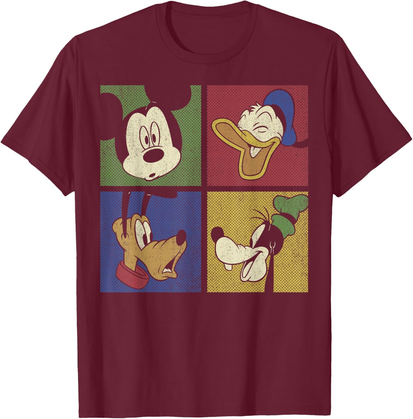 Disney Mickey And Friends Classic Group Comic Panels T-Shirt - T-Shirt | Maroon