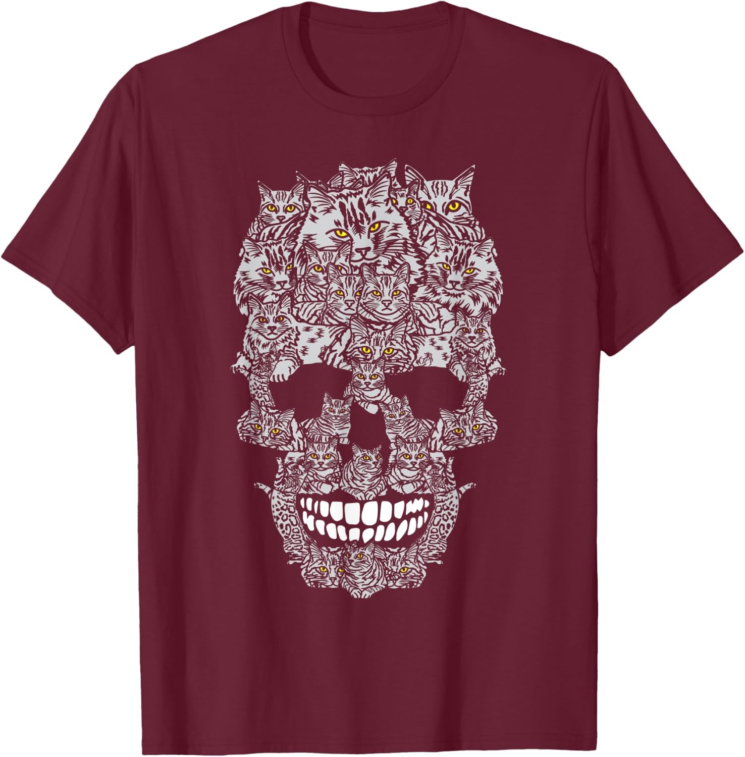 Happy Halloween Skeleton Cat Bones Kitty Trick Or Treat T-Shirt - T-Shirt | Maroon