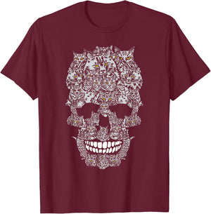 Happy Halloween Skeleton Cat Bones Kitty Trick Or Treat T-Shirt - T-Shirt | Maroon