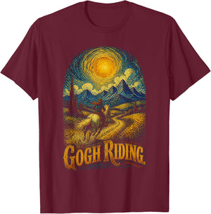 Gogh Riding Funny Horse Riding Van Gogh Art Equestrian T-Shirt - T-Shirt | Maroon