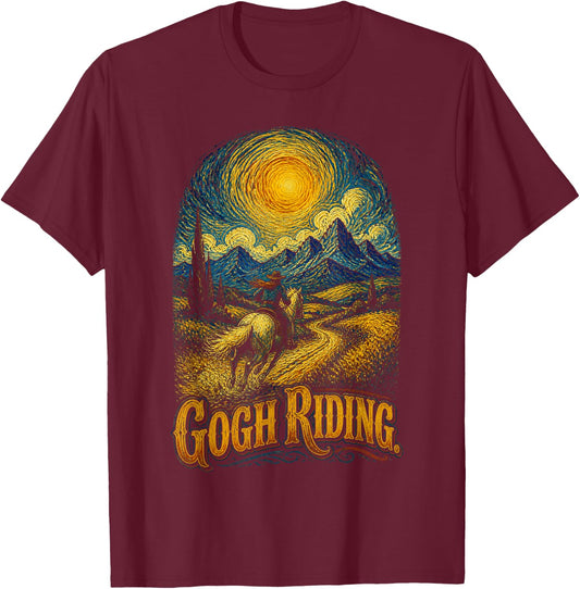 Gogh Riding Funny Horse Riding Van Gogh Art Equestrian T-Shirt - T-Shirt | Maroon