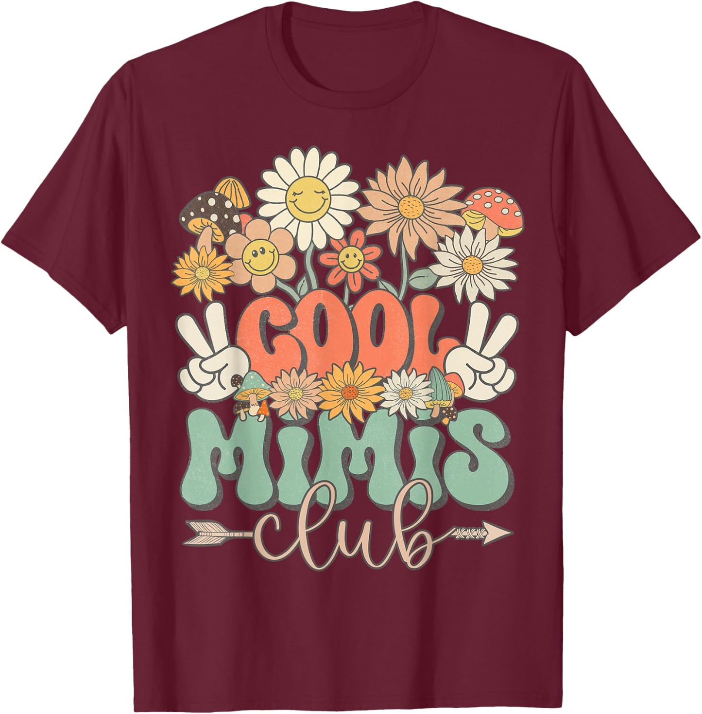 Cool Mimis Club Groovy Retro Floral Mimi Matching Family T-Shirt - T-Shirt | Maroon