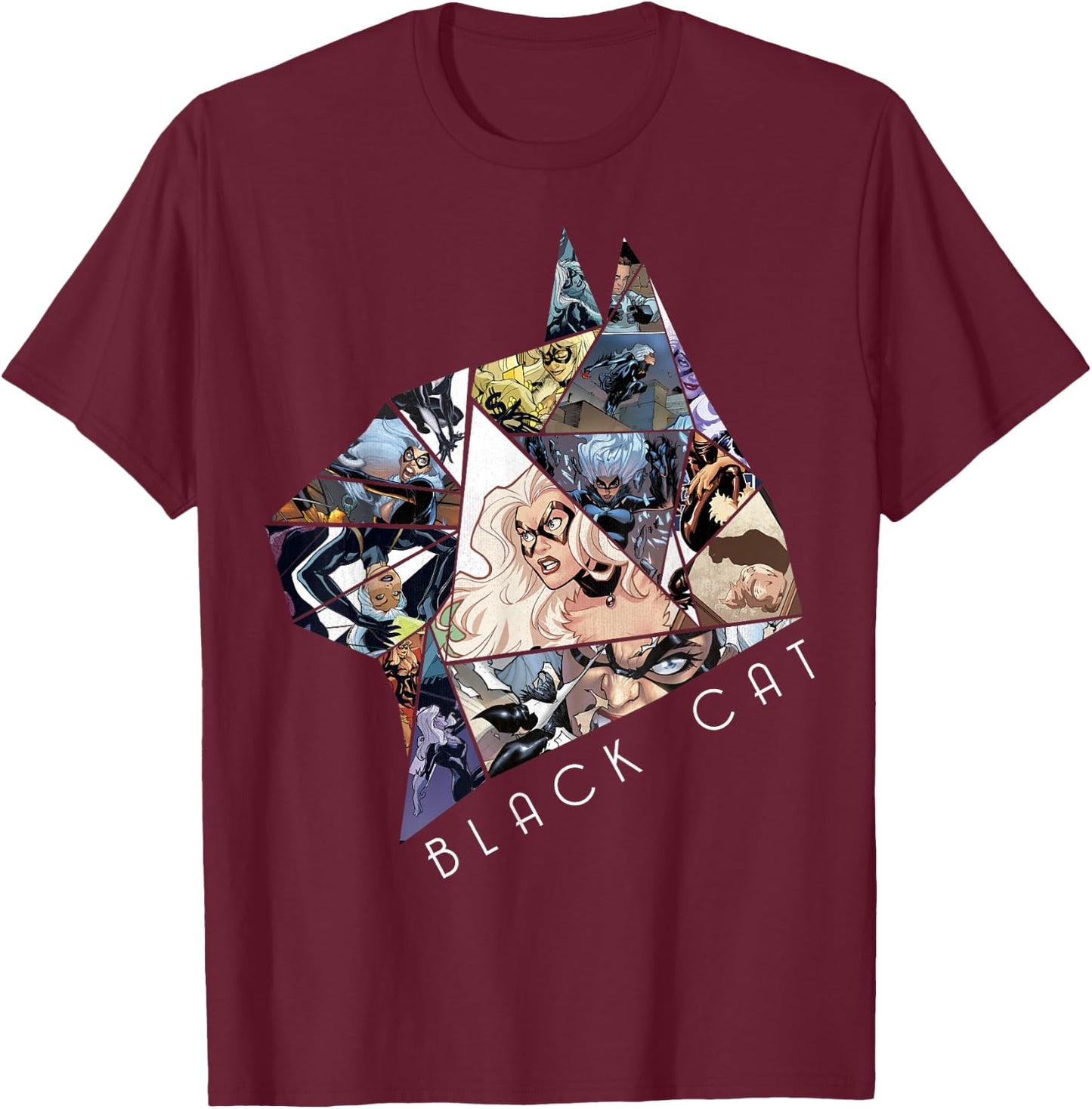 Marvel Black Cat Shattered Collage Action Poses Poster T-Shirt - T-Shirt | Maroon