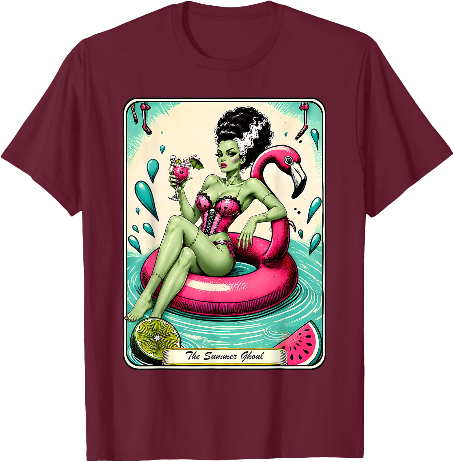 Spooky Summer Ghoul Summerween Goth Tarot Card T-Shirt - T-Shirt | Maroon