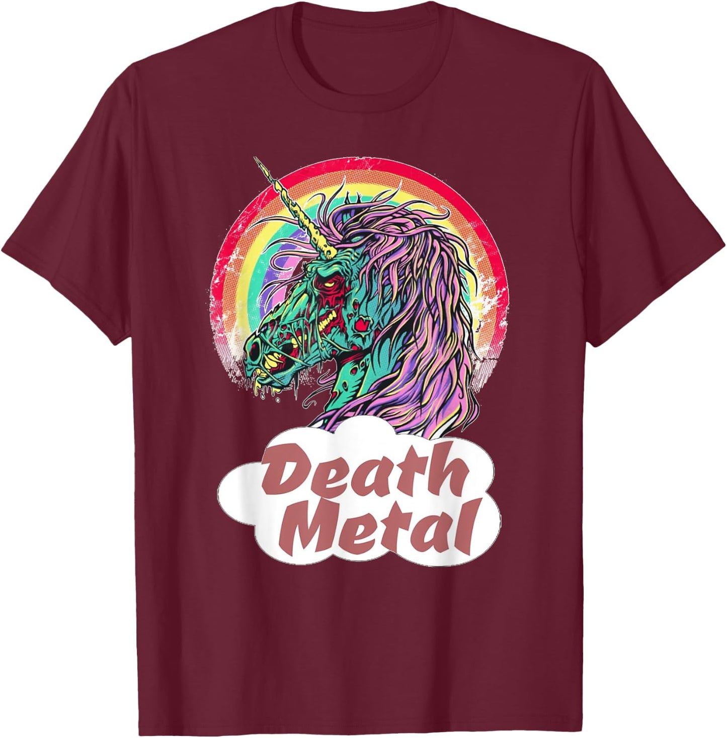 Zombie Unicorn Death Metal Rocker T-Shirt - T-Shirt | Maroon