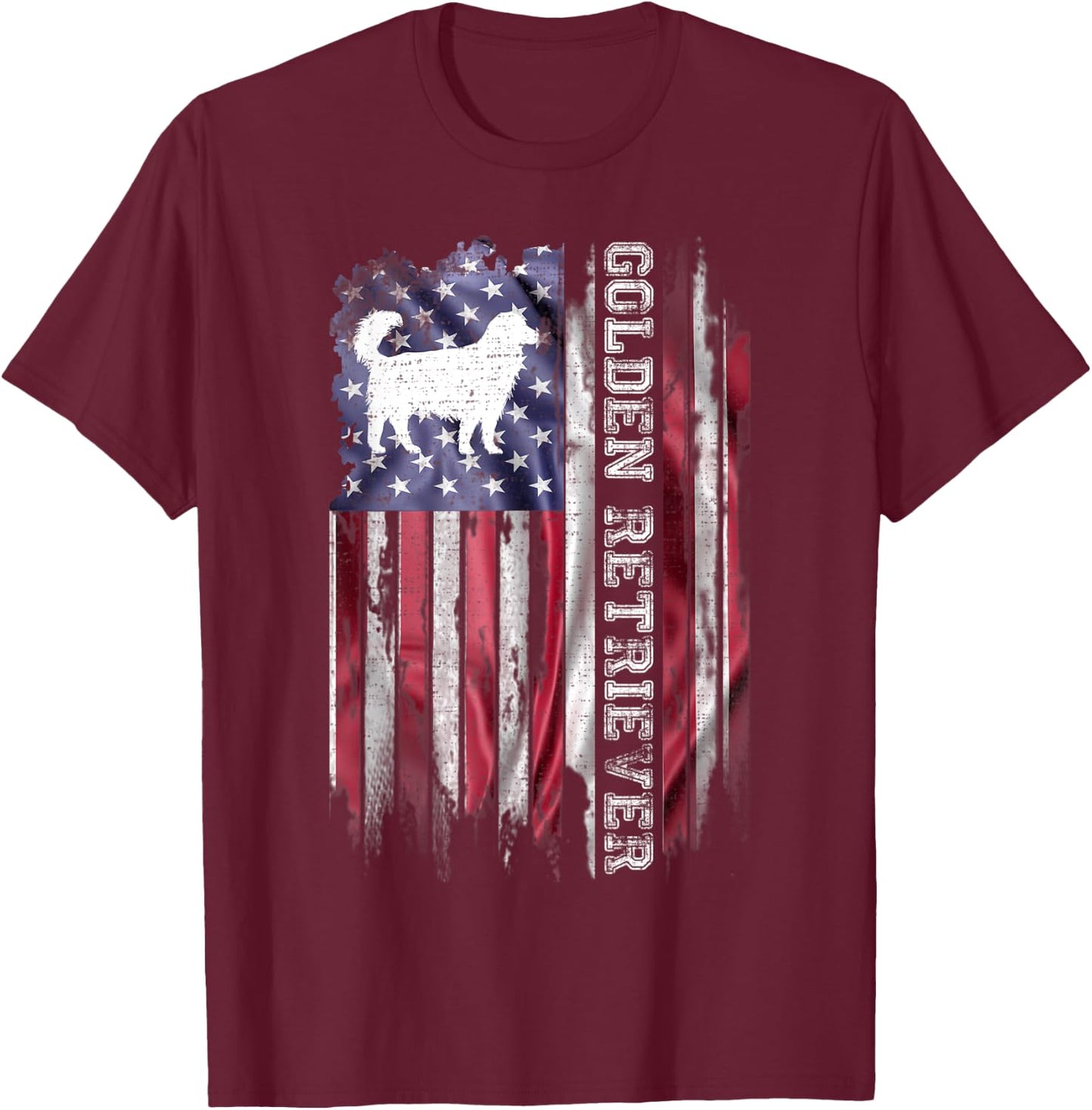 Vintage USA American Flag Love Golden Retriever Silhouette T-Shirt - T-Shirt | Maroon