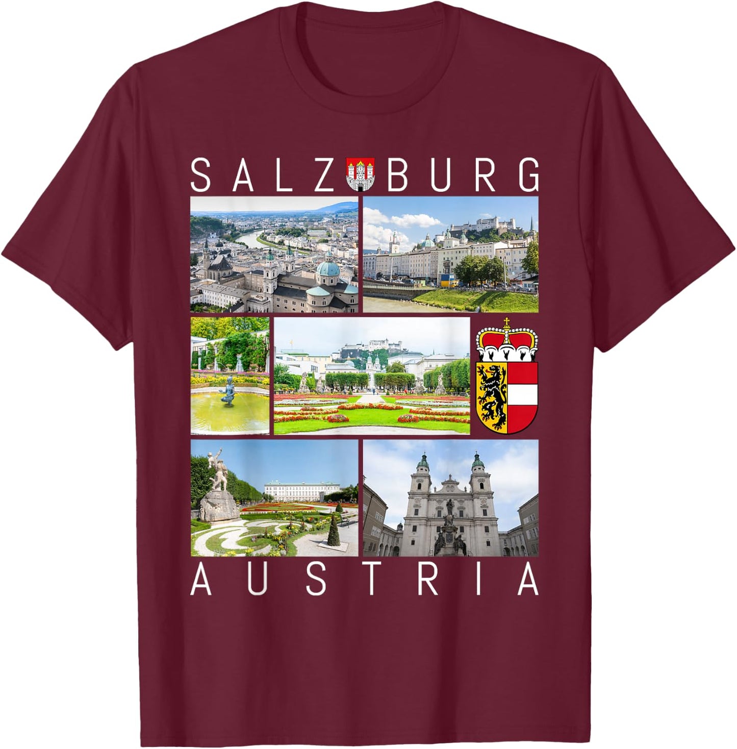 Salzburg Austria Mozart Classical Music Sound Sights Gallery T-Shirt - T-Shirt | Maroon