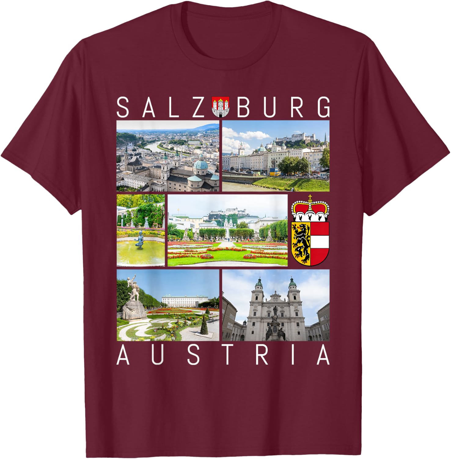 Salzburg Austria Mozart Classical Music Sound Sights Gallery T-Shirt - T-Shirt | Maroon