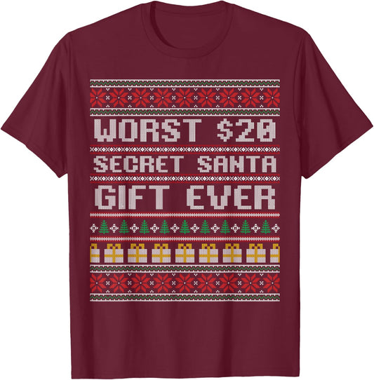 Best Worst $20 Secret Santa Gift Ever Shirt Funny Gift T-Shirt - T-Shirt | Maroon