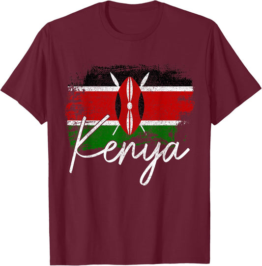 Kenya Vintage Flag Kenya Pride Roots Africa T-Shirt - T-Shirt | Maroon