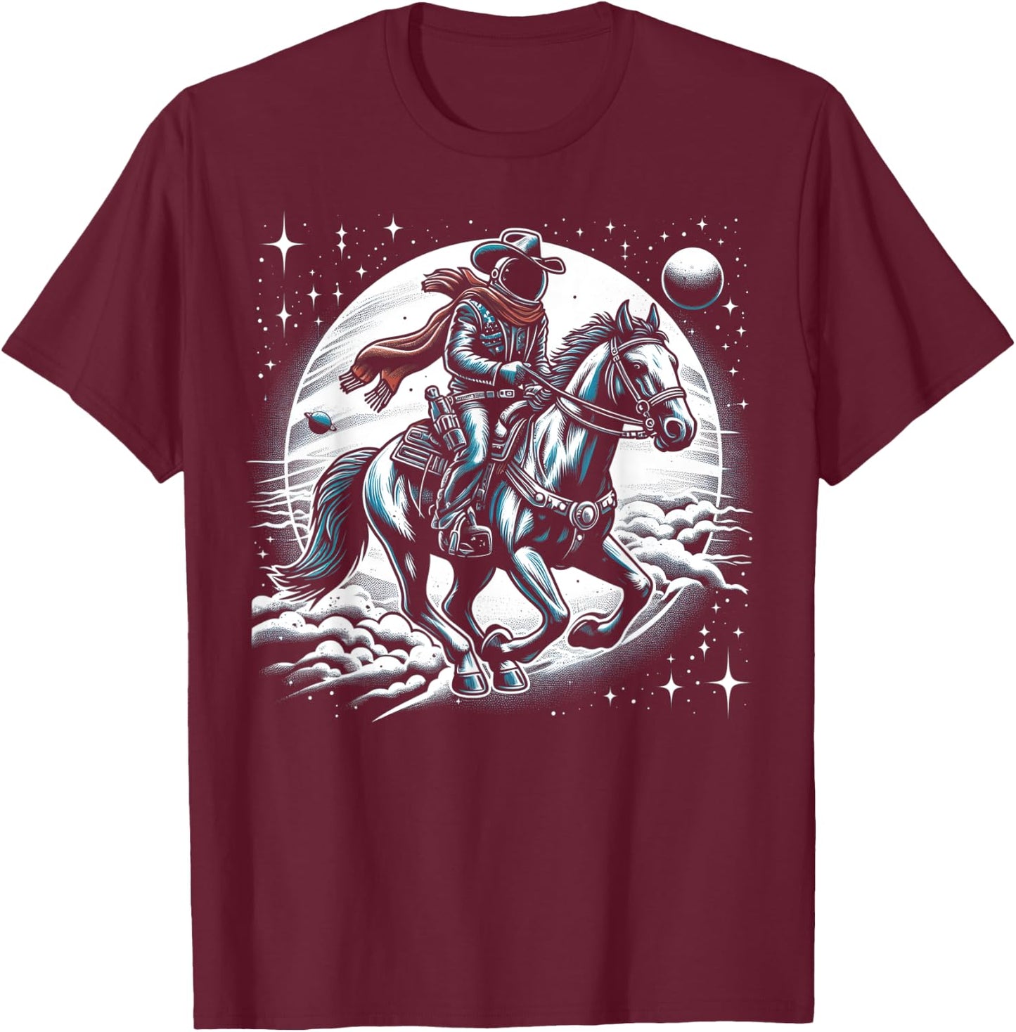 Astronaut Cowboy riding a horse on Space Halloween T-Shirt - T-Shirt | Maroon