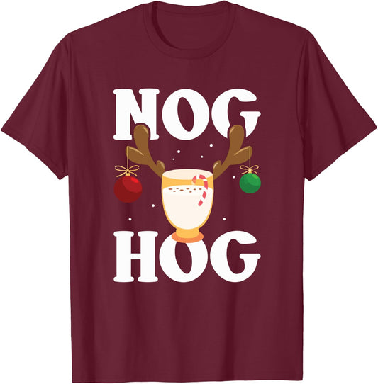 Nog Hog - National Eggnog Day - Egg Nog Christmas Holiday T-Shirt - T-Shirt | Maroon