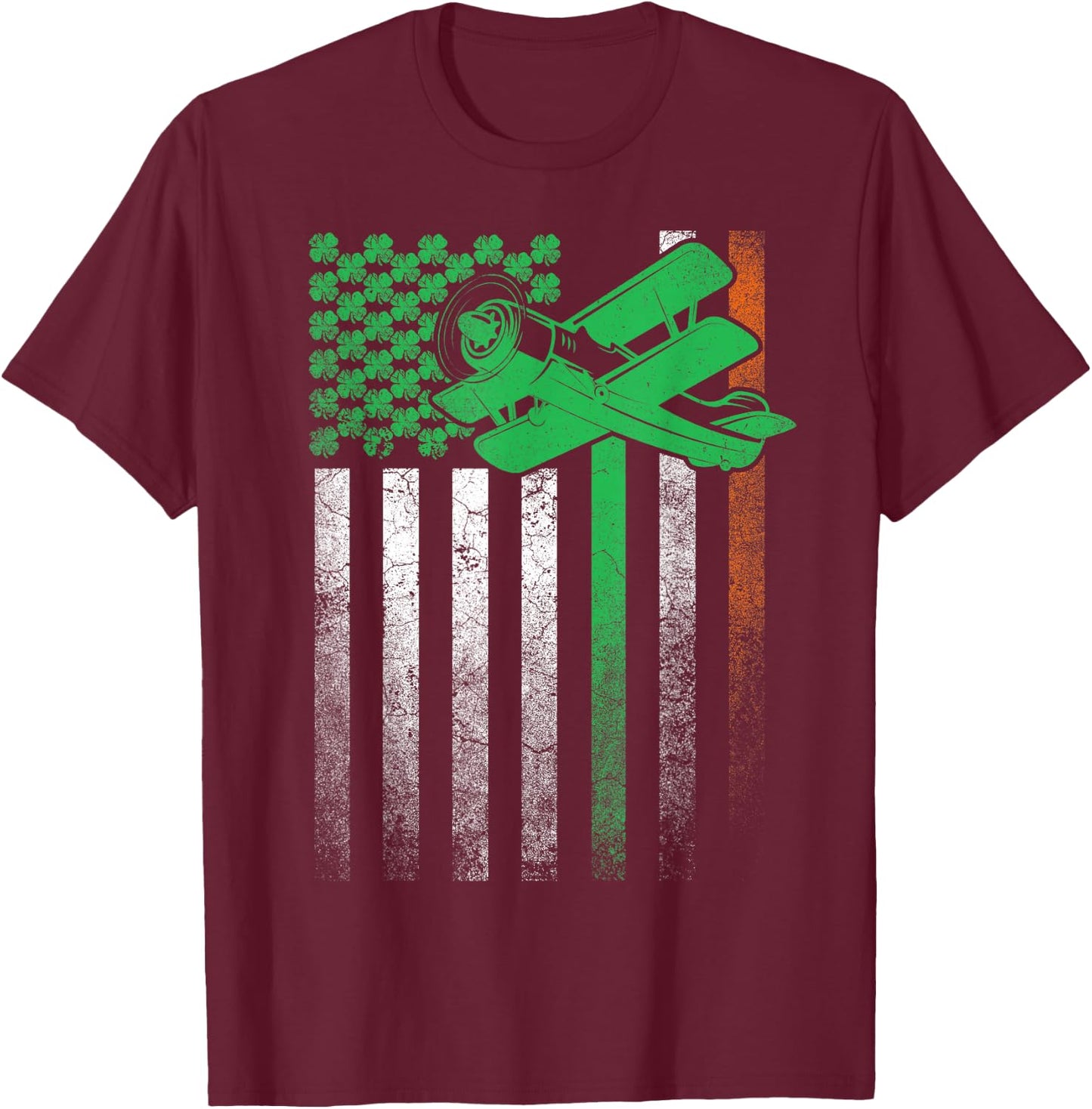 Pilot Airplane Irish American Flag St. Patrick's Day Flying Women Kids Men T-Shirt - T-Shirt | Maroon