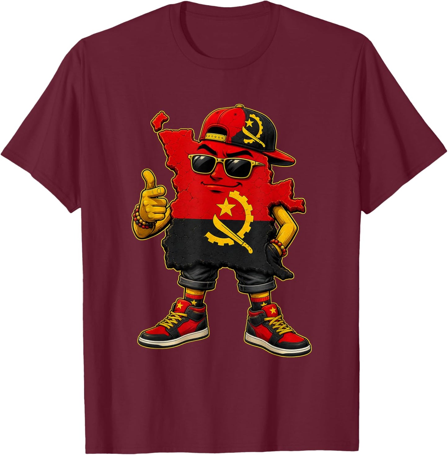Country National Pride Angola Flag T-Shirt - T-Shirt | Maroon