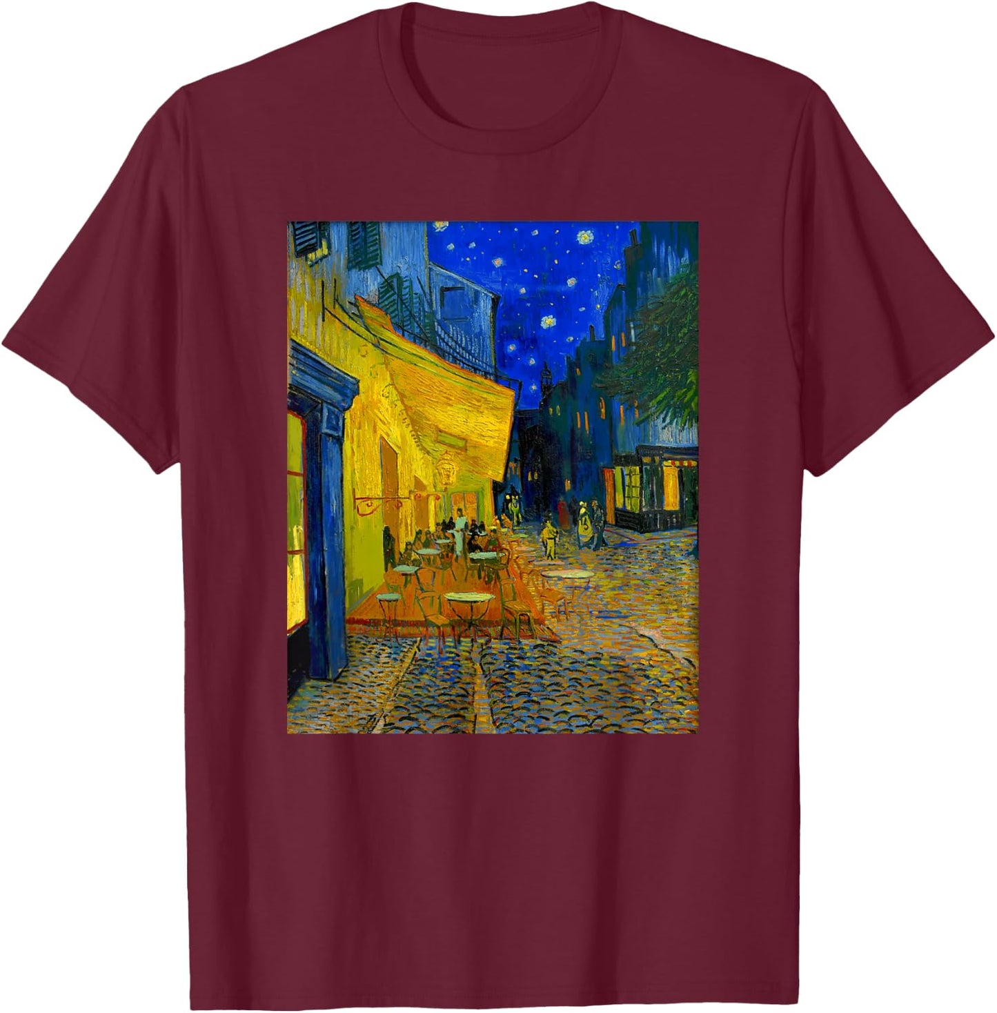 Famous Artist Cafe Terrace at Night Van Gogh Art Painting T-Shirt - T-Shirt | Maroon