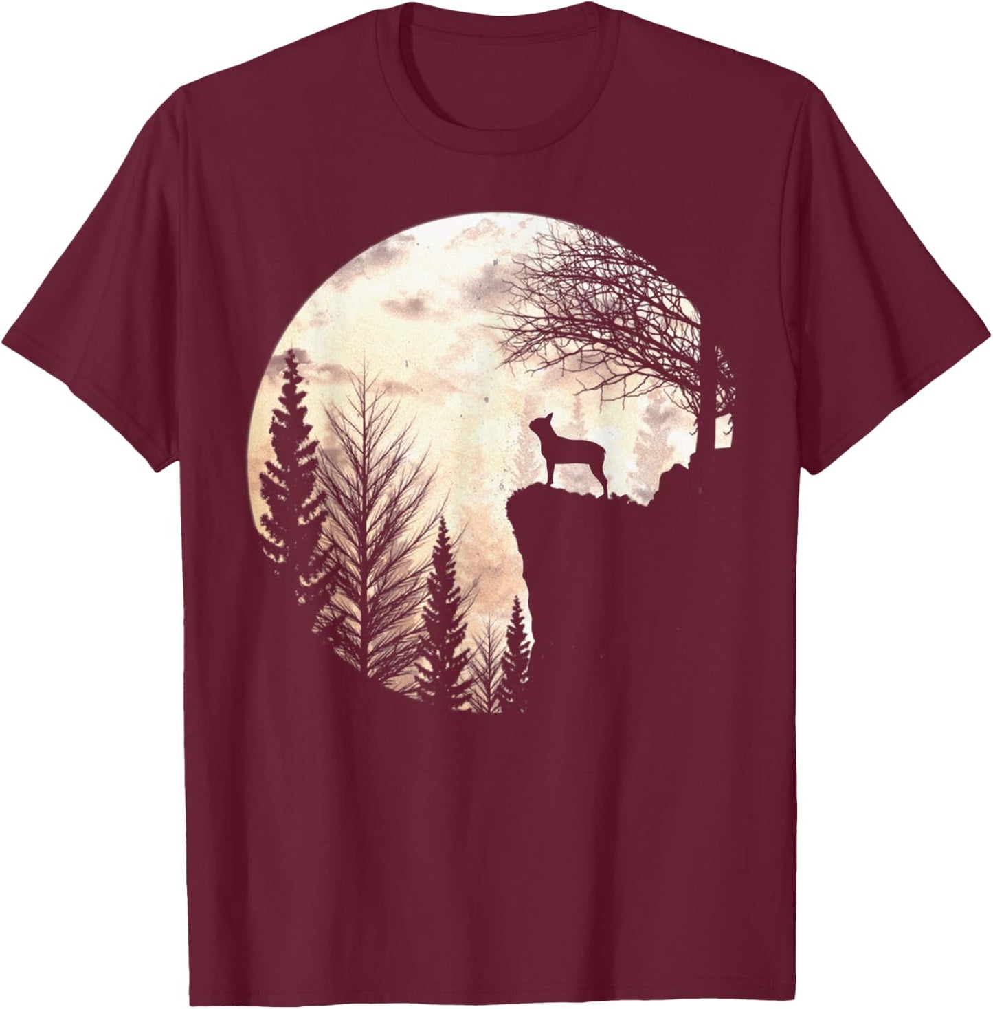 Funny Boston Terrier Dog Scary And Moon Halloween Costume Women T-Shirt - T-Shirt | Maroon