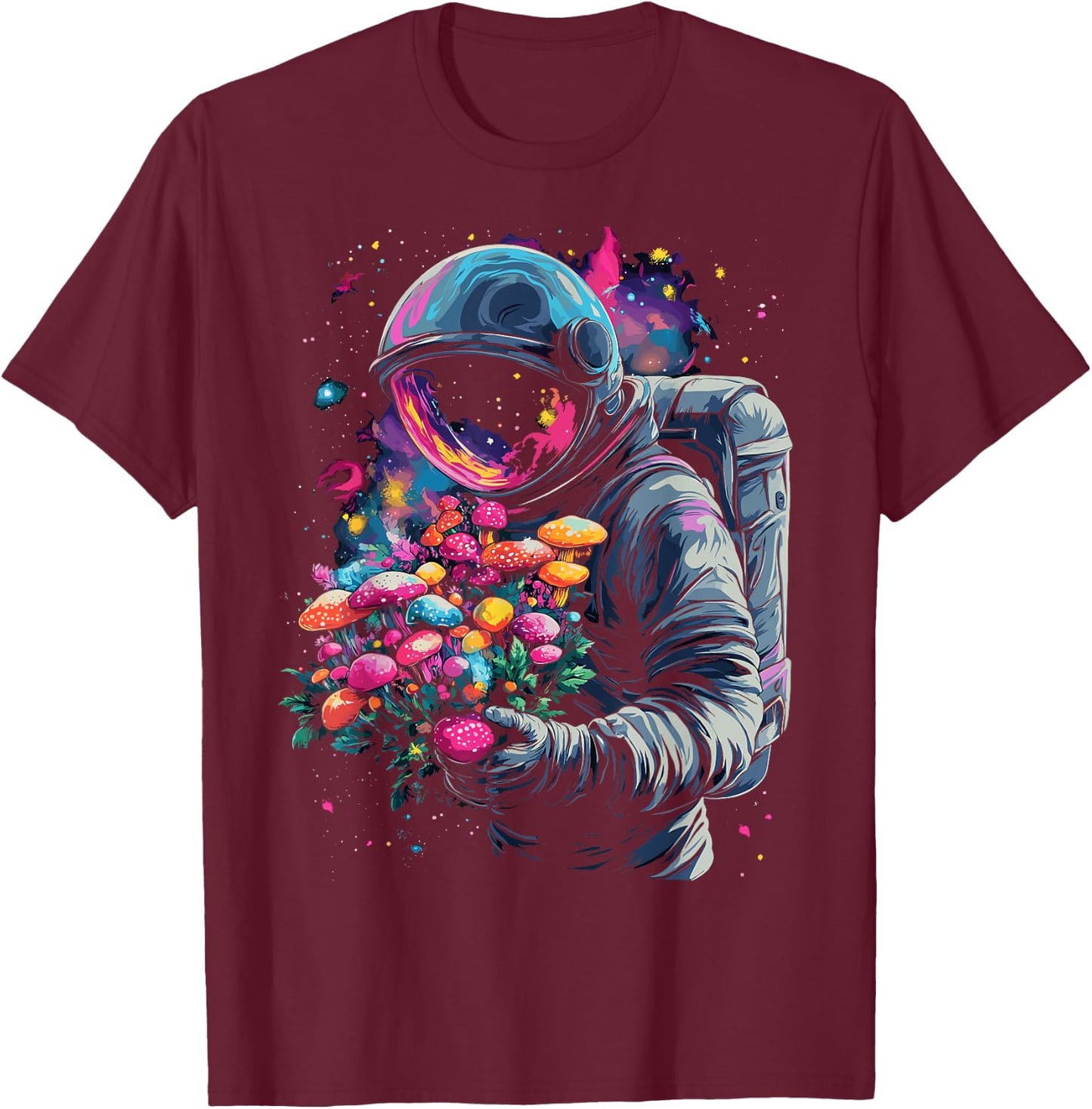 Trippy EDM Mushroom Astronaut Psychedelic T-Shirt - T-Shirt | Maroon