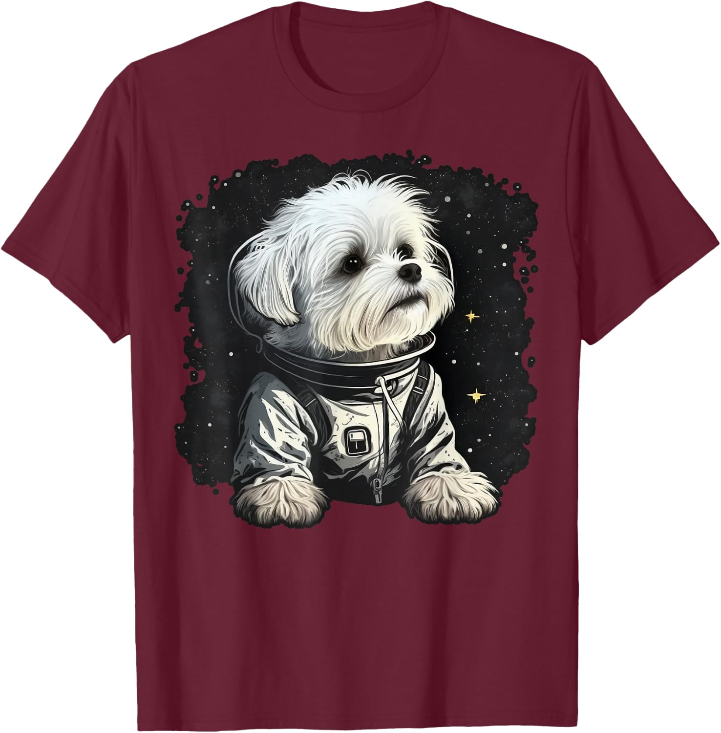 Outer Space Maltese dog on Galaxy Astronaut Maltese dog T-Shirt - T-Shirt | Maroon