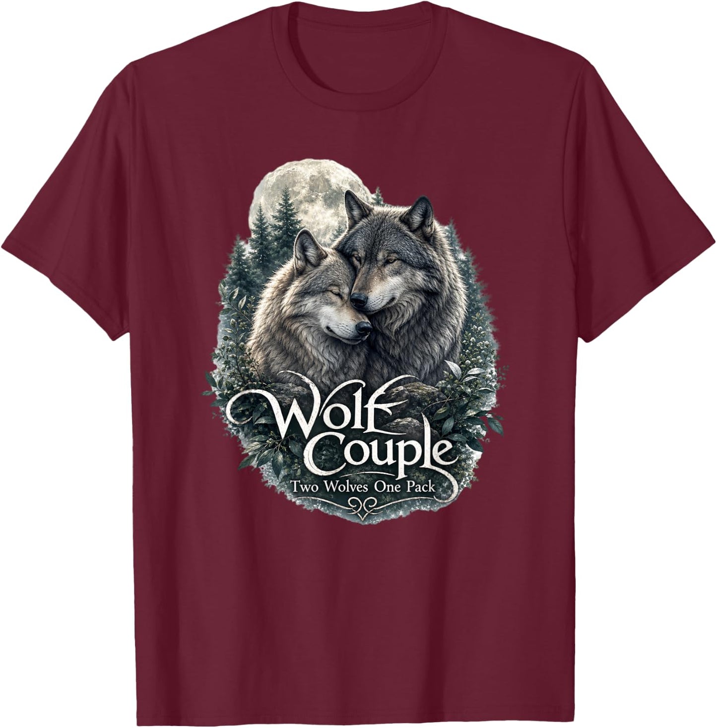 Wolf Couple Graphic Funny Wolf Lovers Wildlife Gift T-Shirt - T-Shirt | Maroon