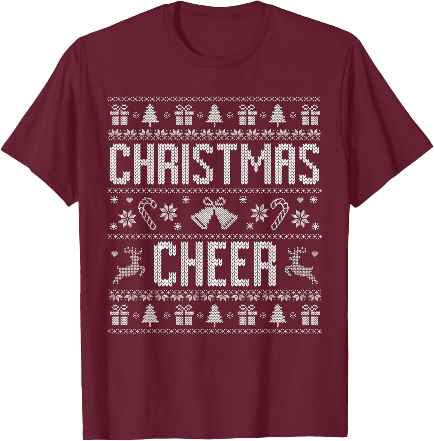 Funny Spreading Christmas Cheer Couples Ugly Pajamas Xmas T-Shirt - T-Shirt | Maroon