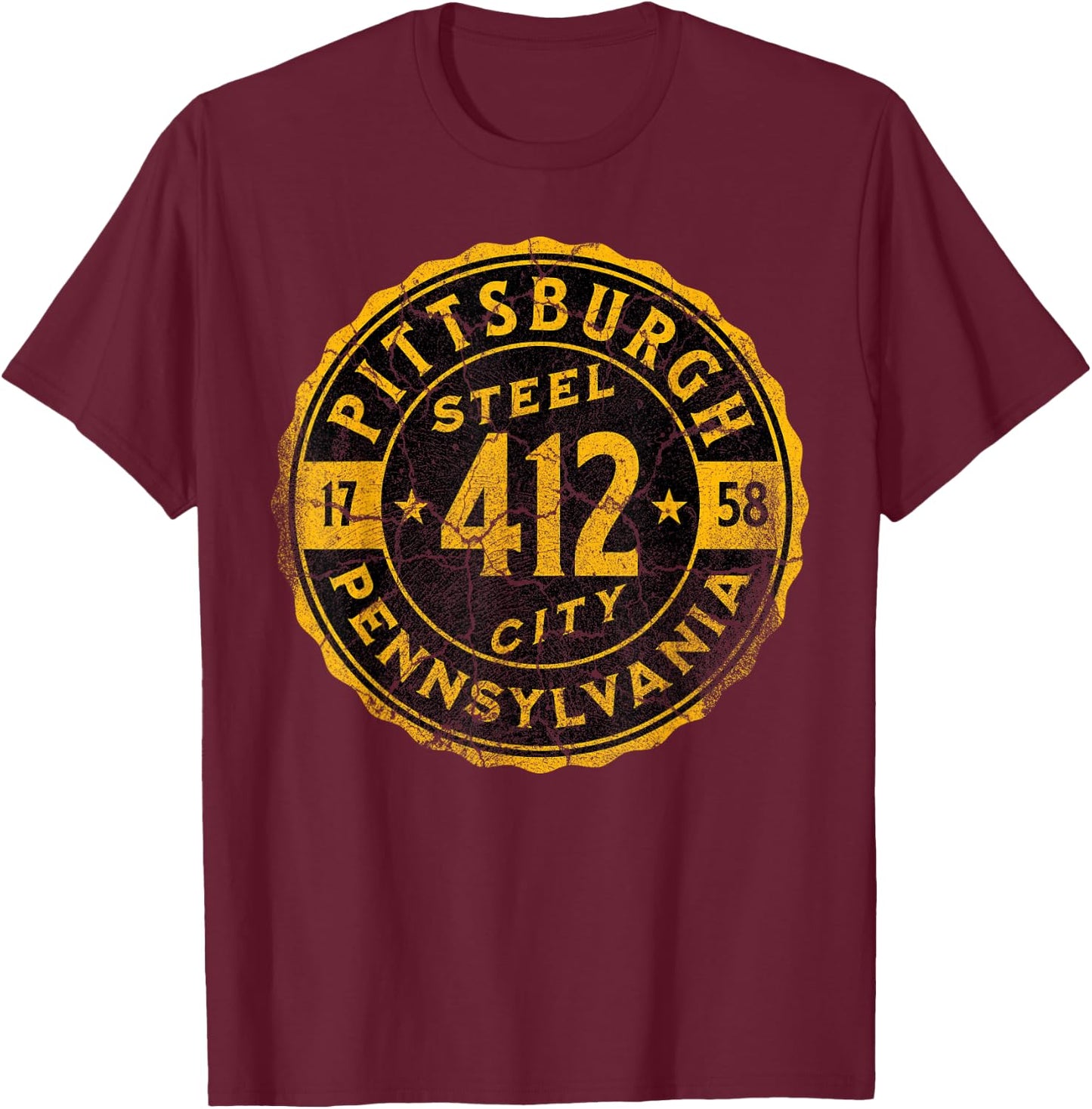 Pittsburgh Pennsylvania 412 Steel City Home Vintage T-Shirt - T-Shirt | Maroon