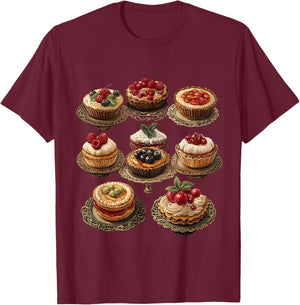 Illustrated Pastries and Desserts Collection T-Shirt - T-Shirt | Maroon