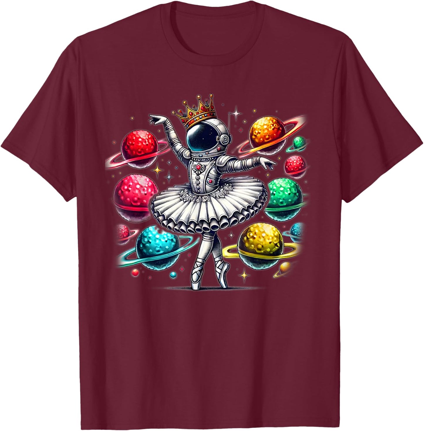 Ballerina Girl Space Astronaut T-Shirt - T-Shirt | Maroon
