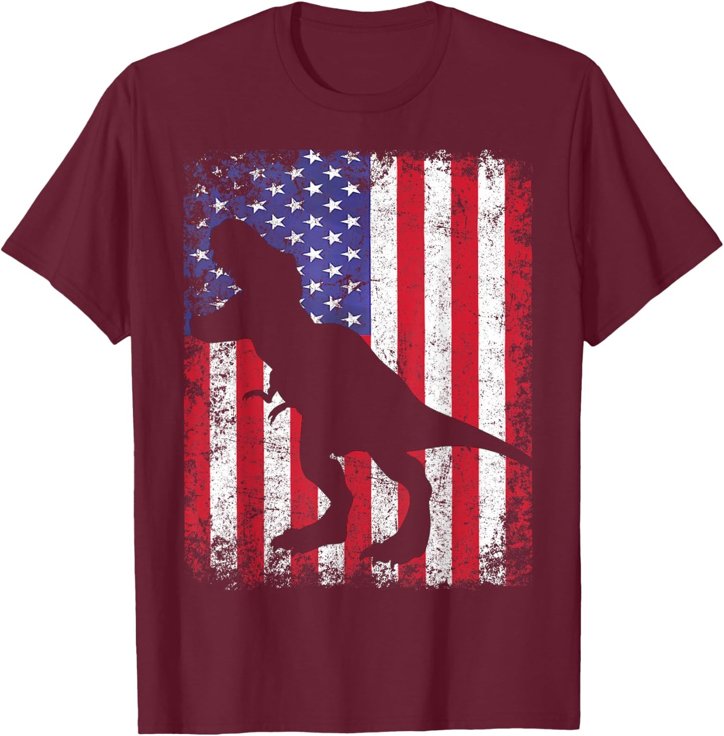 Dino USA American Flag 4th Of July Gift T-Shirt - T-Shirt | Maroon