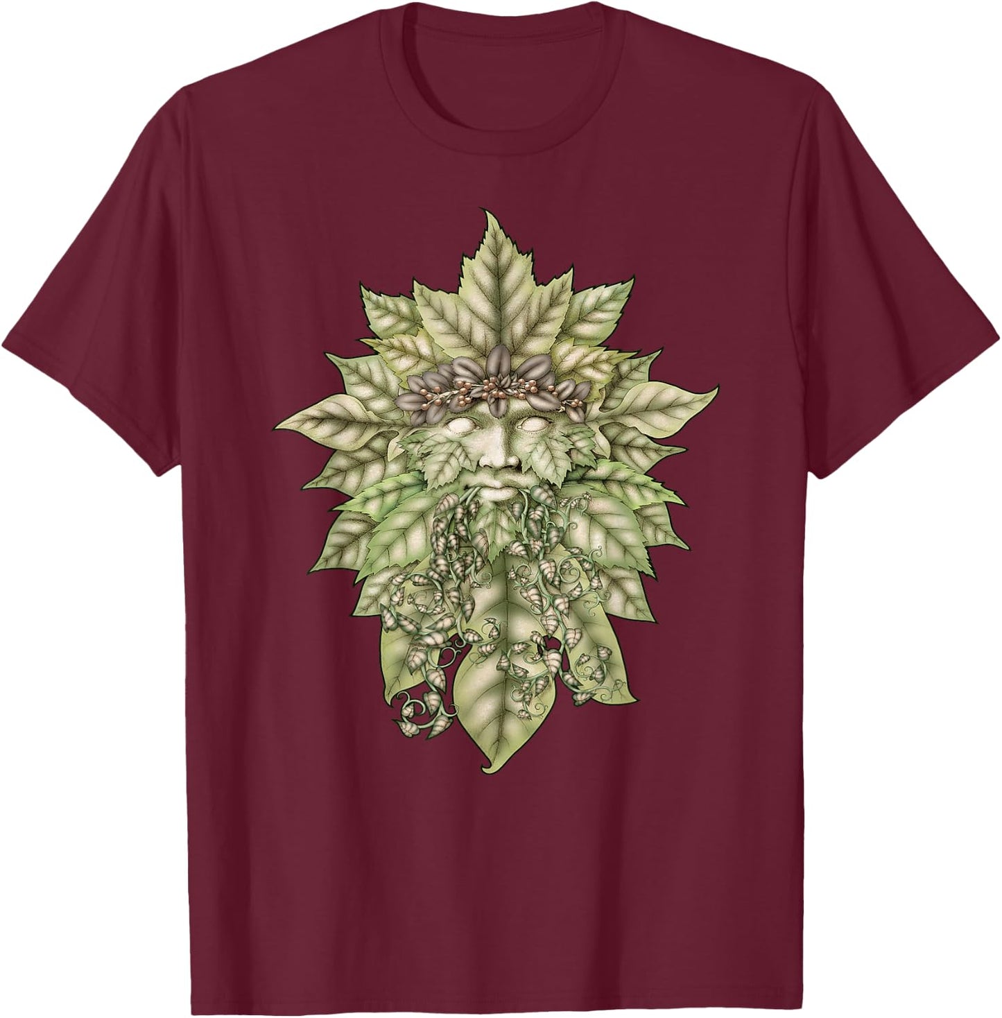 Green Man Celtic Nature Spirit T-Shirt - T-Shirt | Maroon