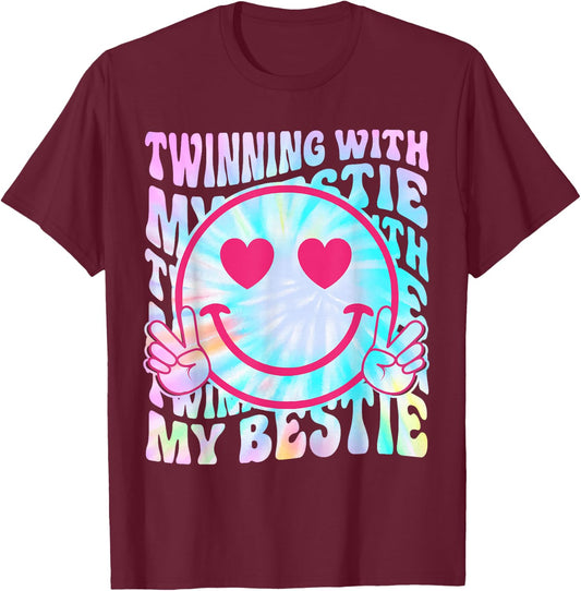 Twinning with My Bestie Spirit Week Twin Day Best Friend 70s T-Shirt - T-Shirt | Maroon