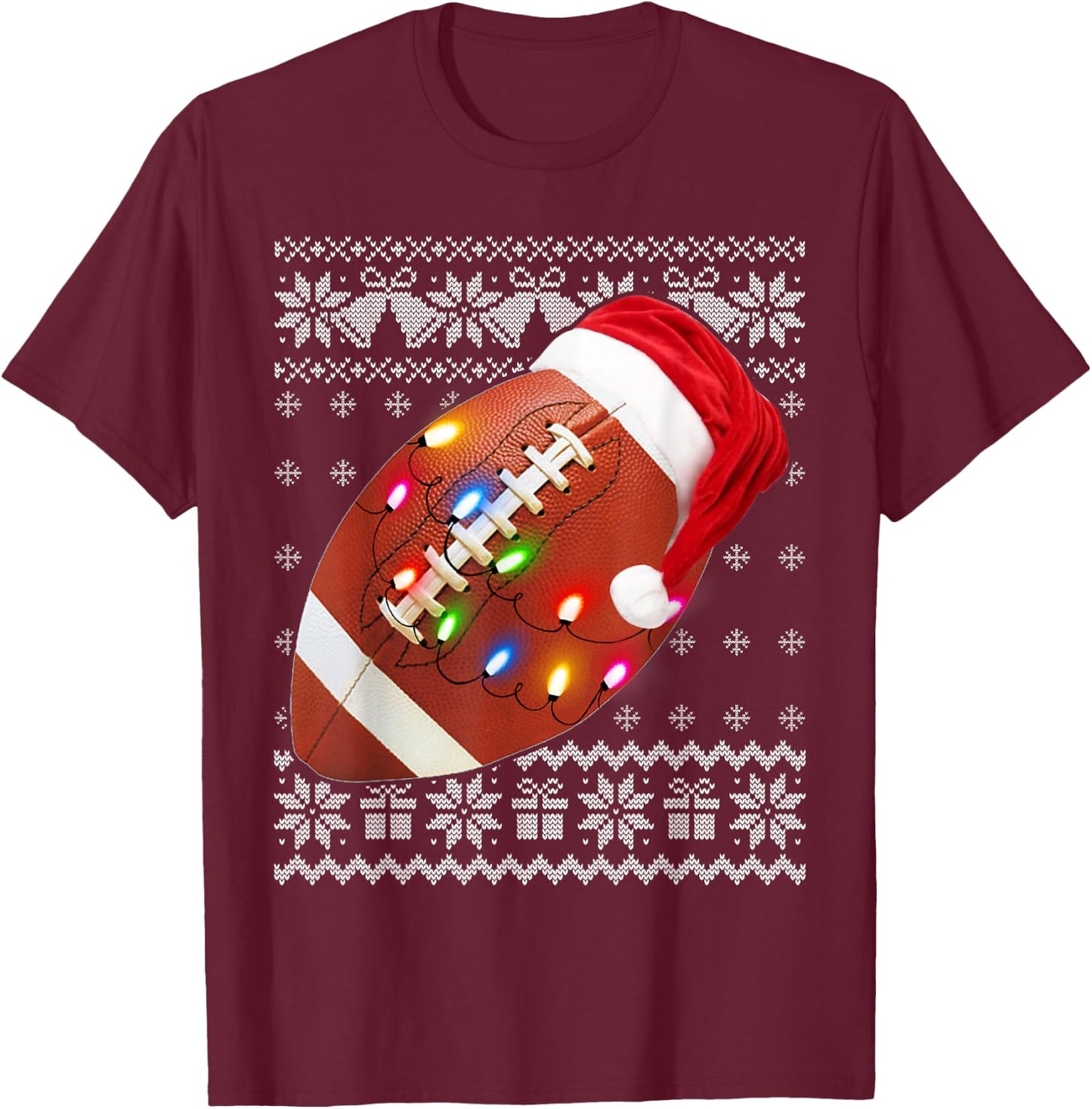 Football Christmas Shirt Funny Ugly Christmas Sweater T-Shirt - T-Shirt | Maroon