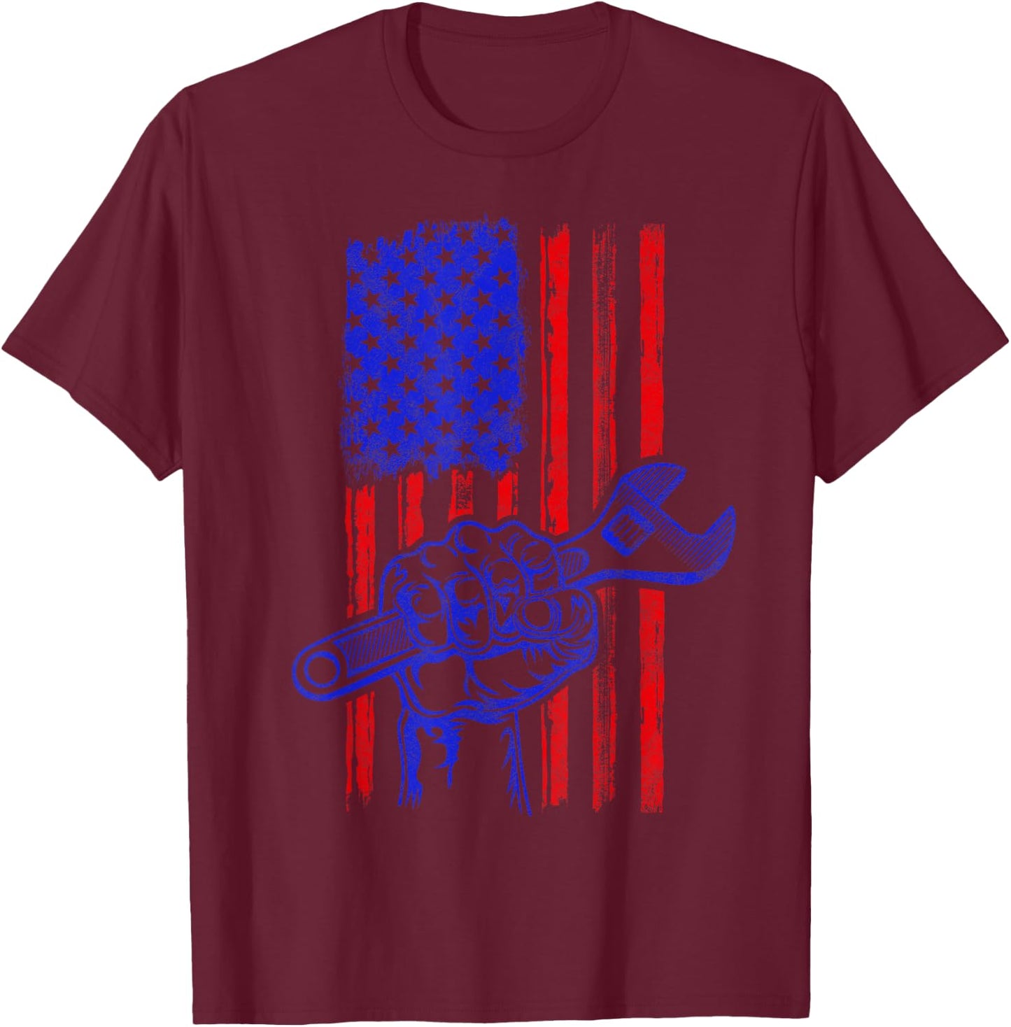 Plumber American Flag Plumbing Gift Pipe Wrench Usa Patriot T-Shirt - T-Shirt | Maroon