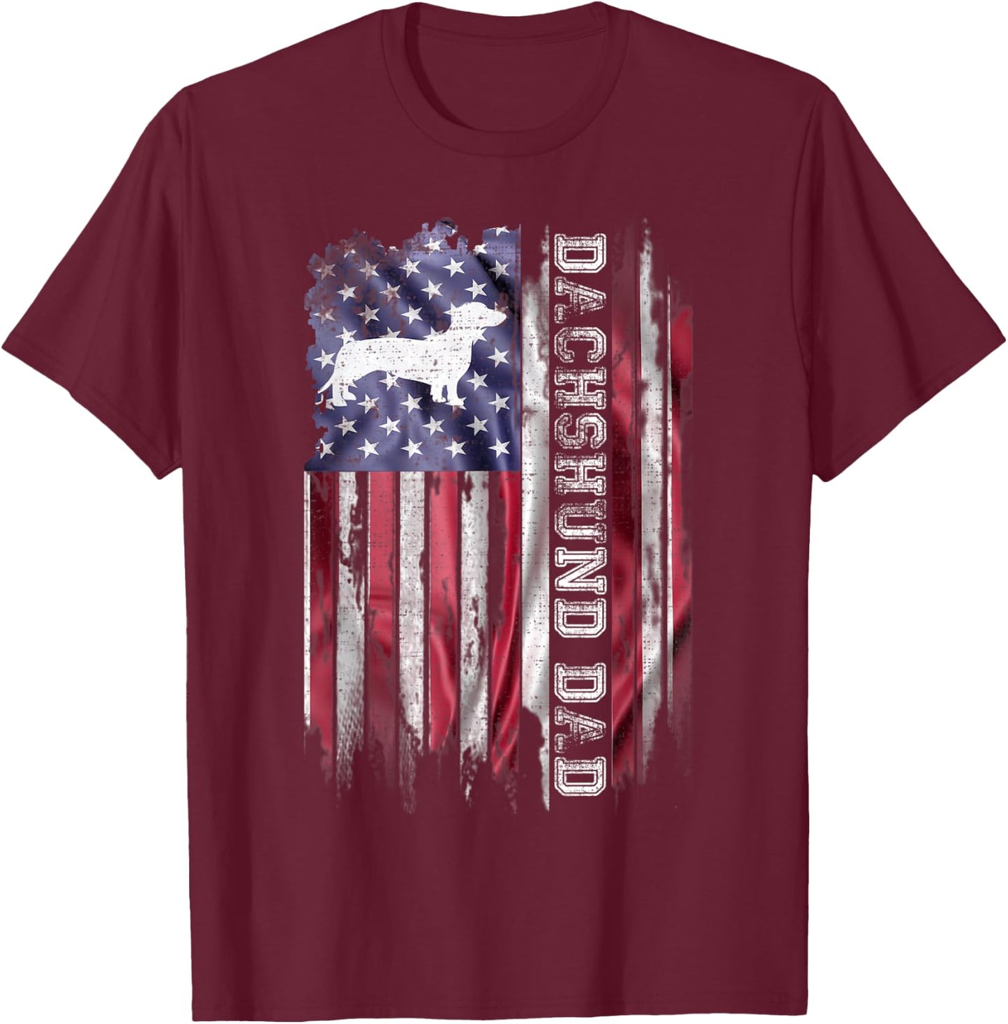 Vintage American Flag Proud Dachshund Dad Wiener Silhouette T-Shirt - T-Shirt | Maroon