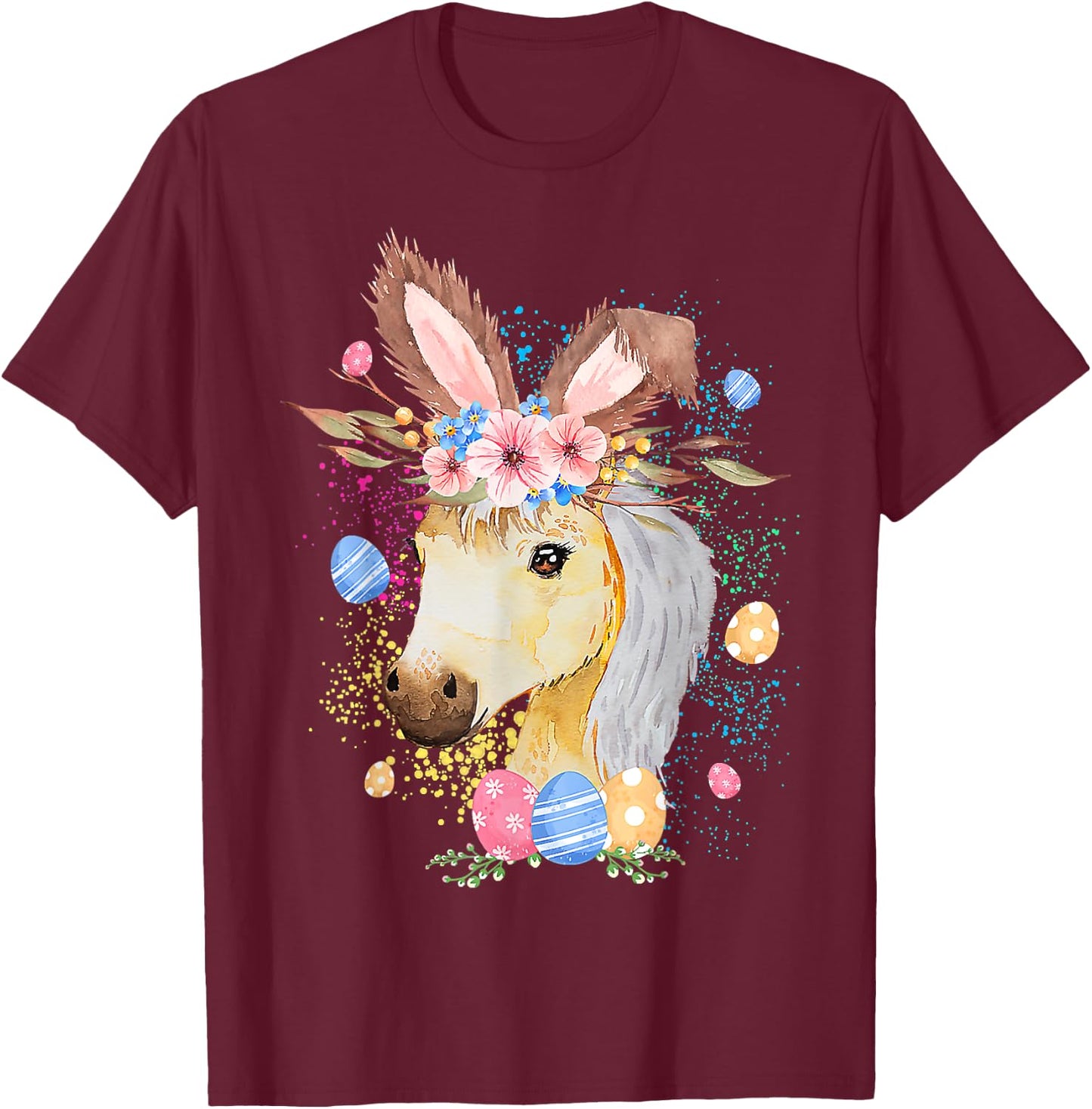 Happy Easter Bunny Horse funny Rabbit Women Kids T-Shirt - T-Shirt | Maroon
