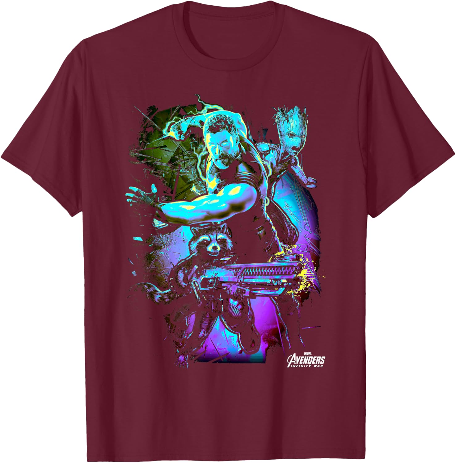 Marvel Infinity War Thor Rocket Groot The Power Trio T-Shirt - T-Shirt | Maroon