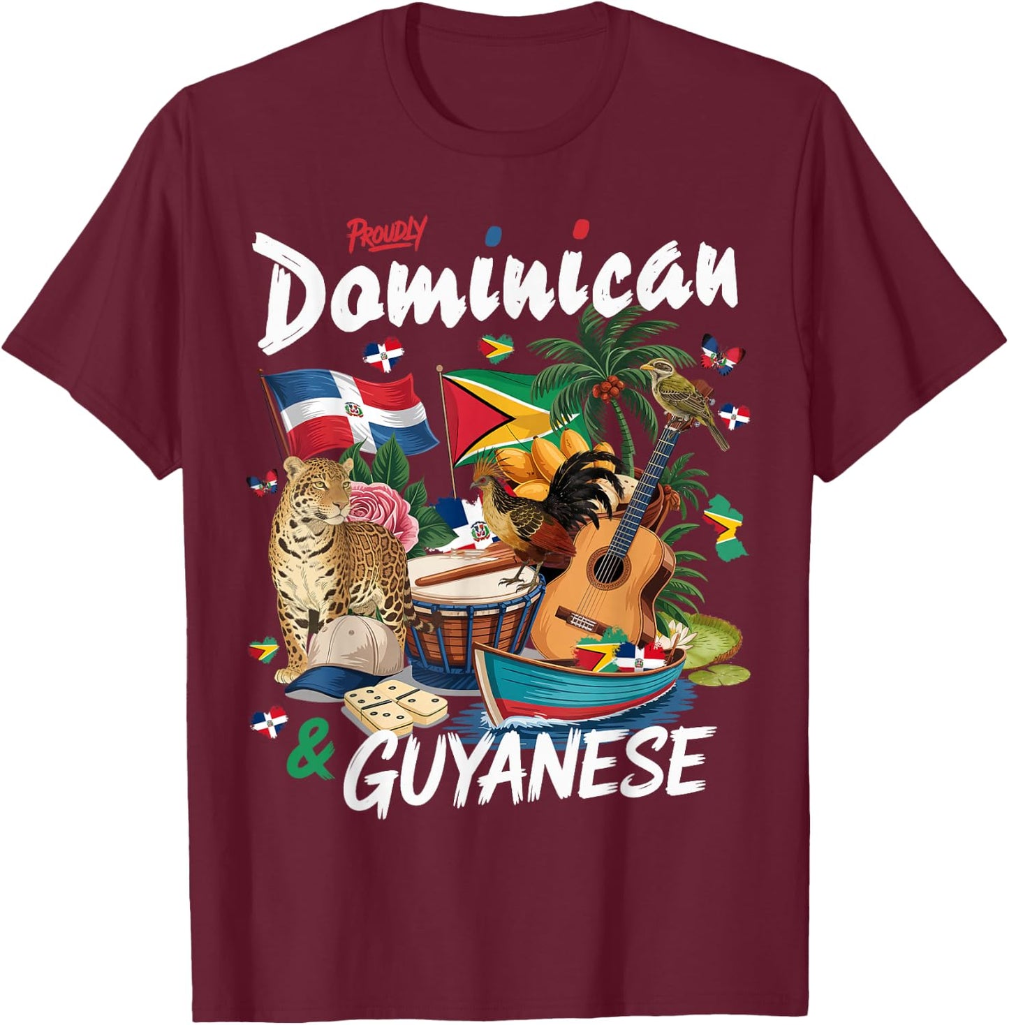 Guyana & Dominican Flag Culture Idea Guyanese T-Shirt - T-Shirt | Maroon