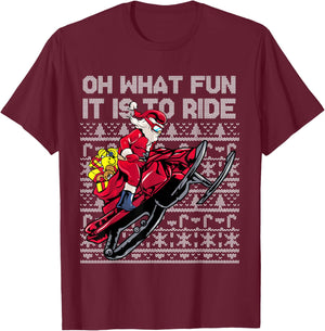 Snowmobile Santa Claus Oh What Fun It Is To Ride Christmas T-Shirt - T-Shirt | Maroon