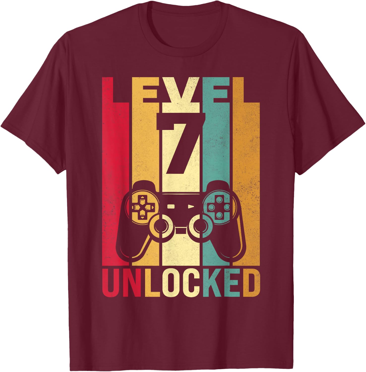 Seven 7yr 7 Birthday Boy Son Funny Gamer 7th Years Old T-Shirt - T-Shirt | Maroon