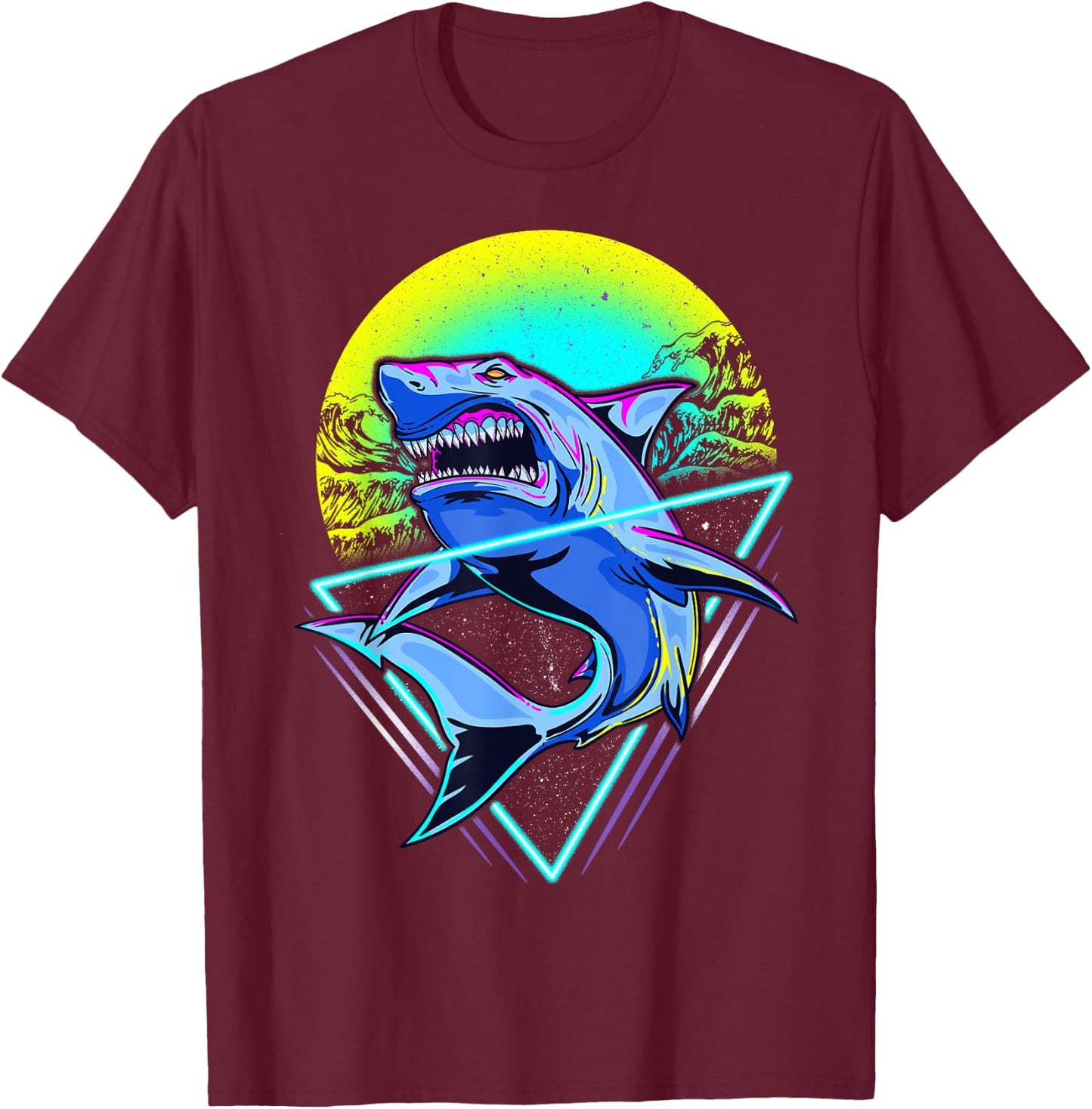 Shark Retro Punk 80s 90s T-Shirt - T-Shirt | Maroon