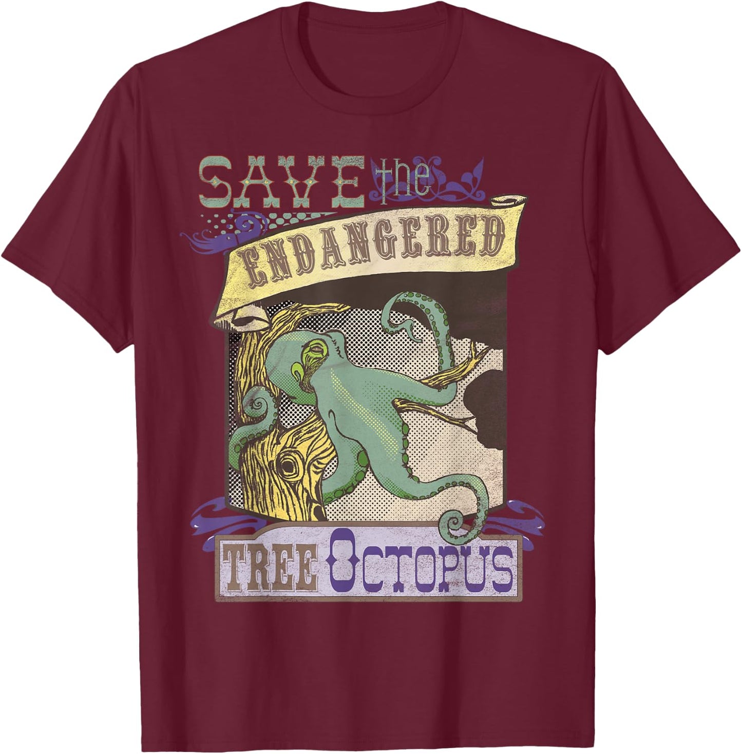 Tree Octopus Retro Women Men Youth T-Shirt - T-Shirt | Maroon