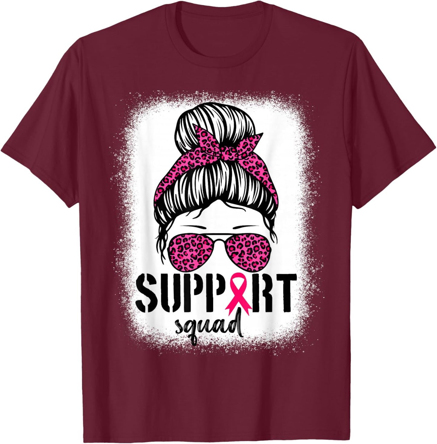 Support Squad Messy Bun Warrior Breast Cancer Awareness T-Shirt - T-Shirt | Maroon