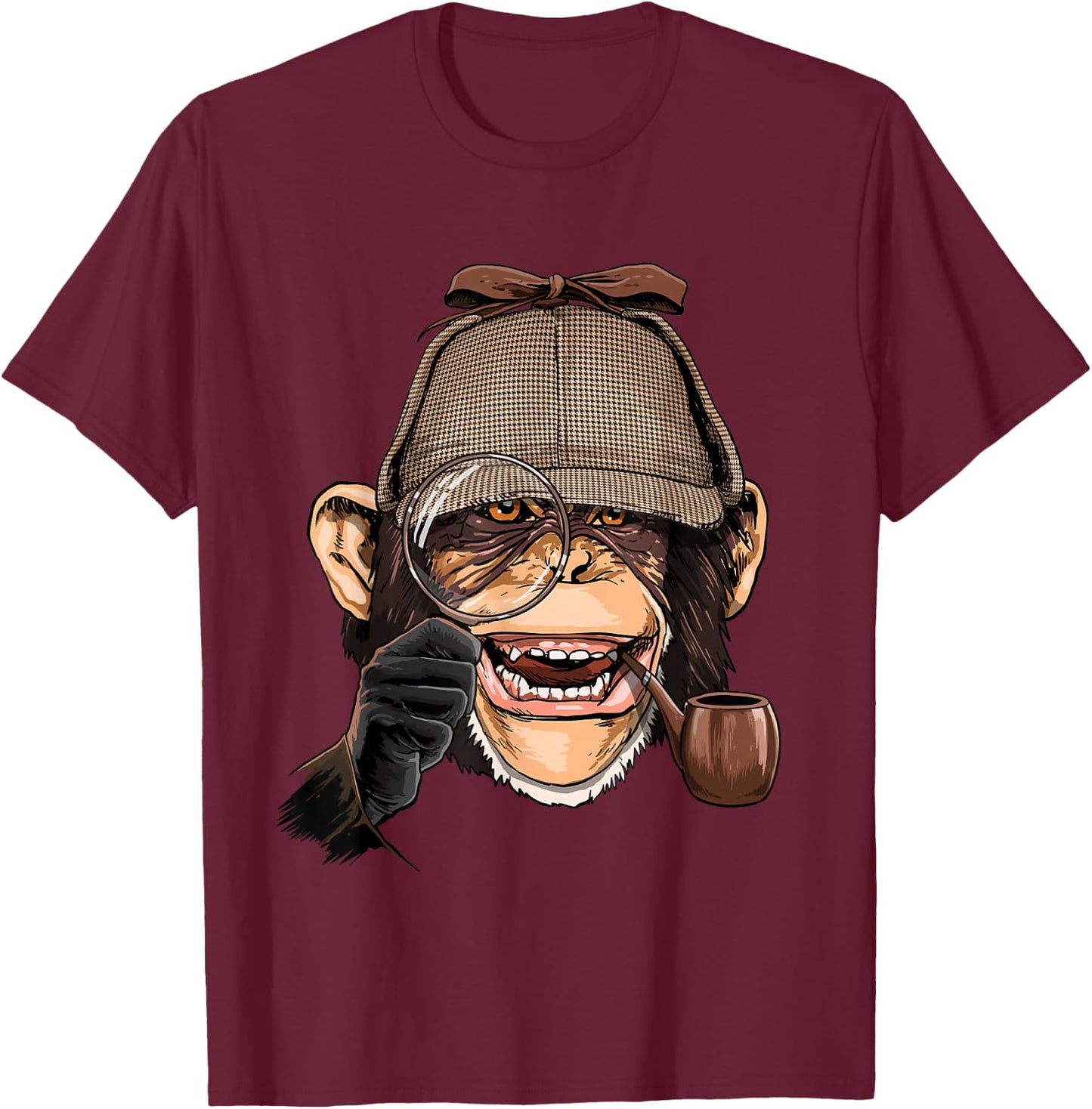 Chimpanzee Detective Great Ape Chimp Primate Animal Lover T-Shirt - T-Shirt | Maroon