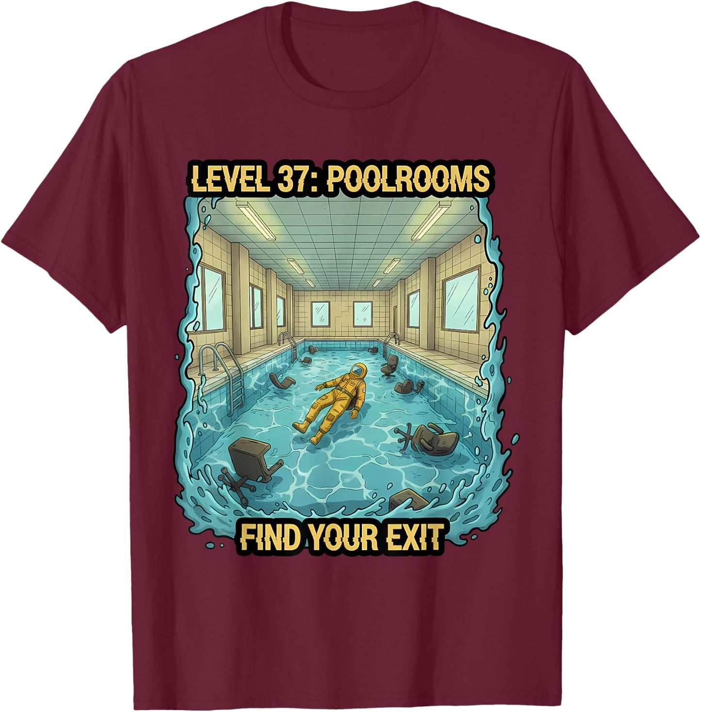 The Backrooms Level 37 Poolrooms T-Shirt - T-Shirt | Maroon