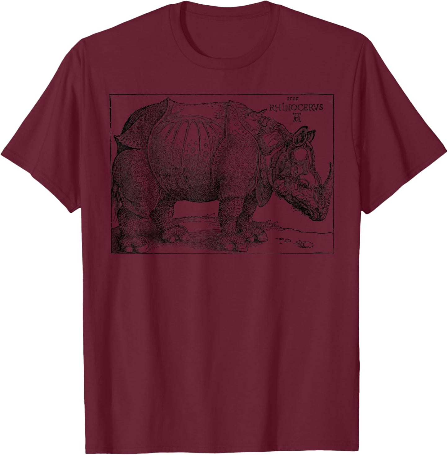 Rhinoceros Albrecht Durer Vintage Illustration Engraving T-Shirt - T-Shirt | Maroon