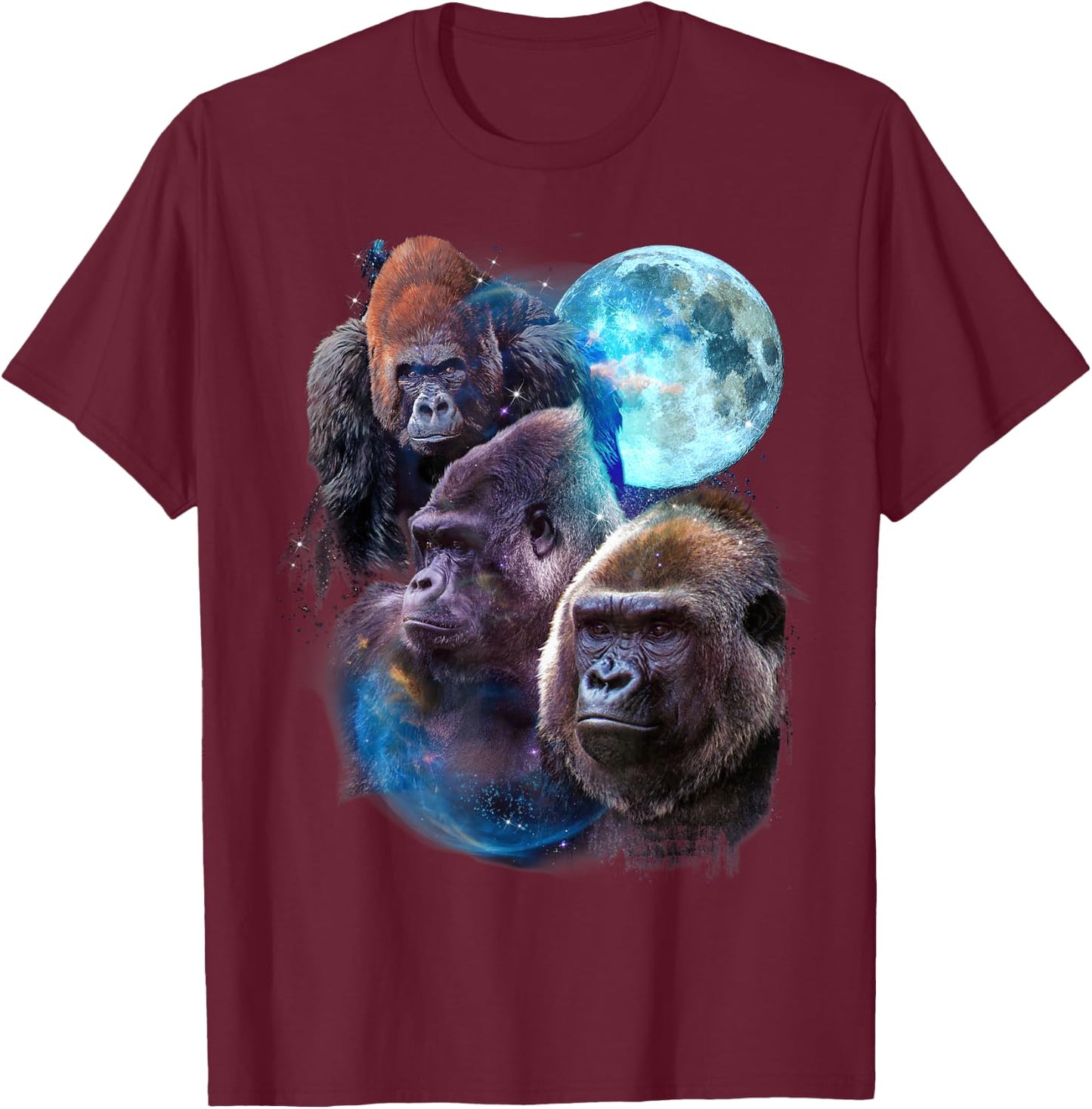 3 Moon Gorilla Funny Great Ape Art Cool Primate Animal Lover T-Shirt - T-Shirt | Maroon