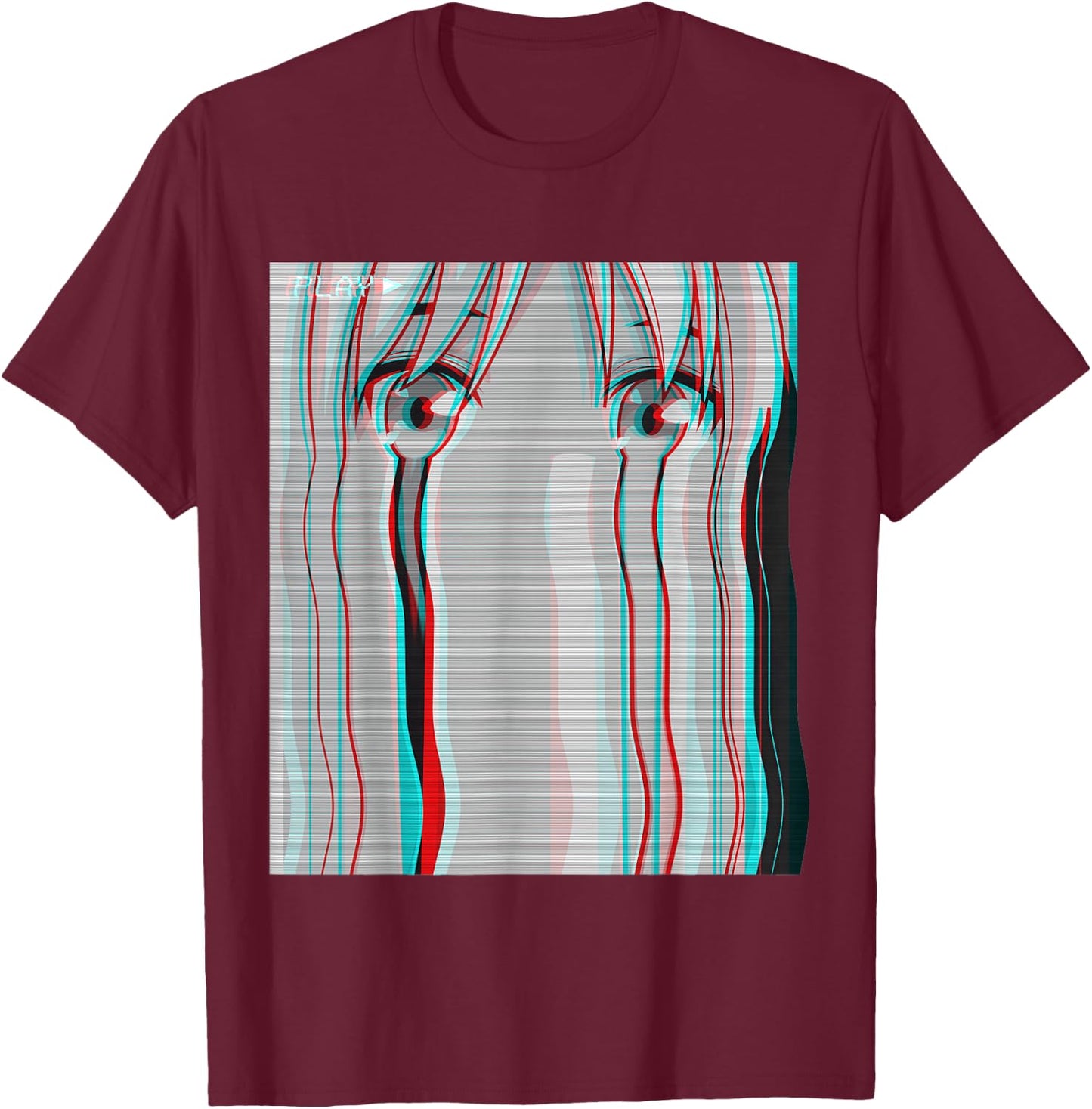 Vaporwave Aesthetic Sad Anime Girl Anime Eyes Eboy Egirl T-Shirt - T-Shirt | Maroon