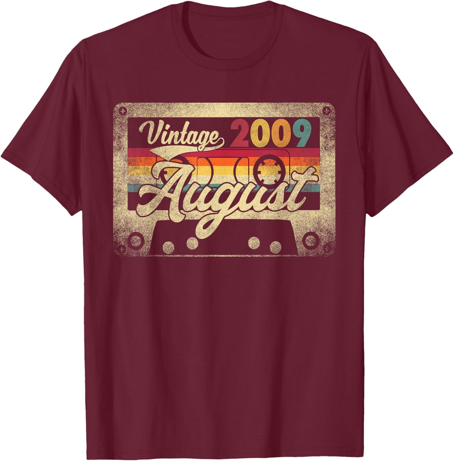 Vintage August 2009 16th Birthday Gift Retro 16 Years Old T-Shirt - T-Shirt | Maroon