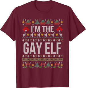 Gay Elf Ugly Christmas Sweater T-Shirt - T-Shirt | Maroon