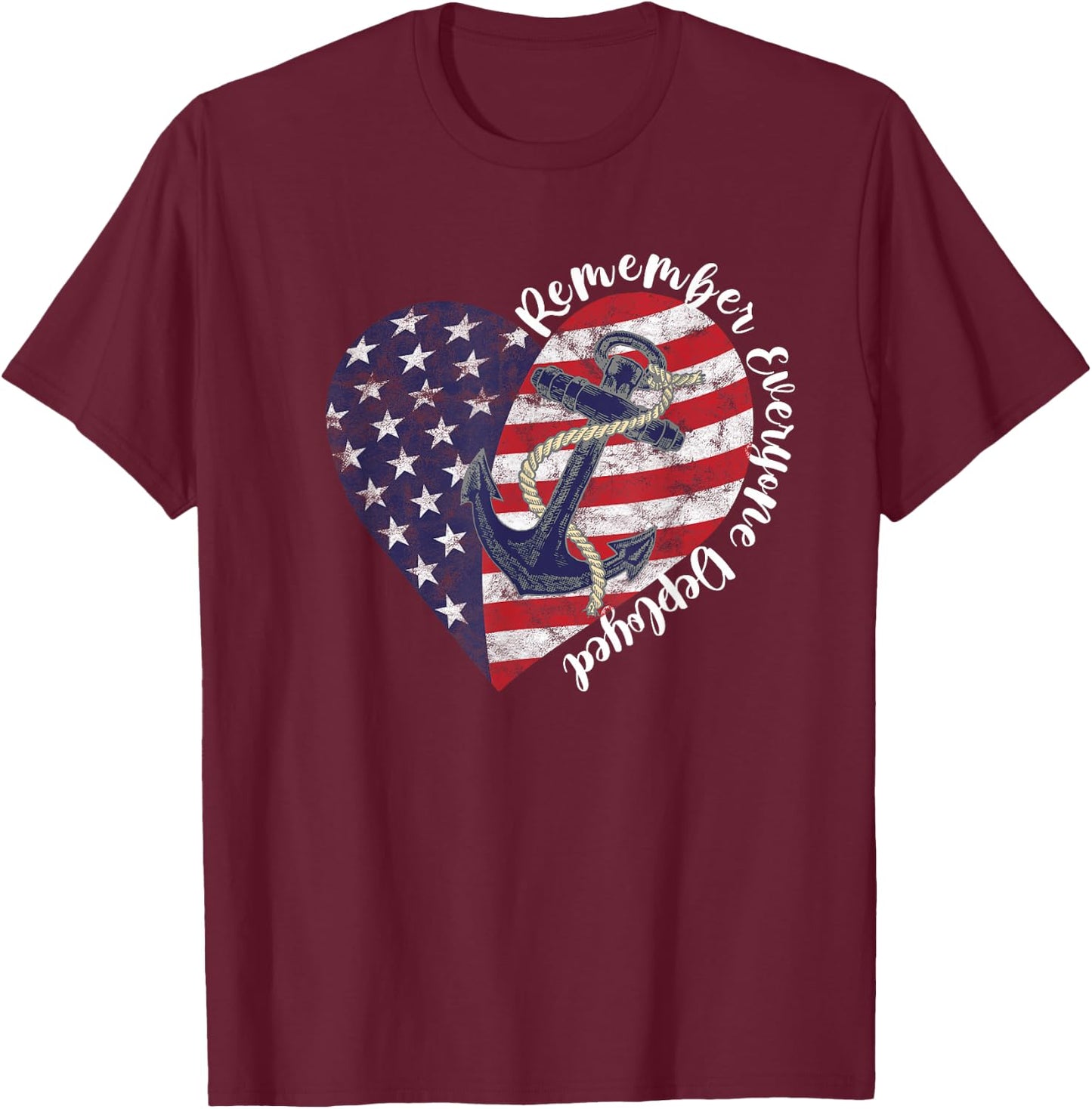 Remember Everyone Deployed RED Friday Military Anchor Heart T-Shirt - T-Shirt | Maroon